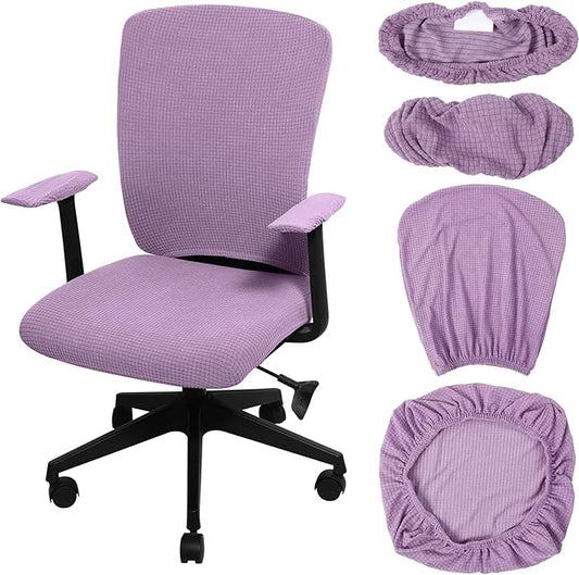 Tallew 4 Pcs Office Chair Covers Set Computer Universal Protective Stretchable Chair Seat Covers Desk Armrest Slipcovers Pads Office Cushion Backrest for Rotating (L,Purple)