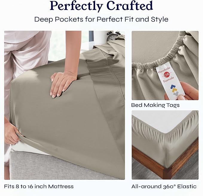 California Design Den California King Sheet Sets - Soft 400 Thread Count Sateen, 100% Cotton Sheets with Deep Pockets, Breathable, Cooling and Durable Bedding Set - Taupe