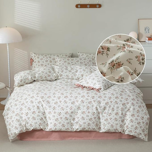 EAVD Vintage Style Pink Floral Comforter Set Twin XL Girls White Fluffy Microfiber Chic Garden Floral Bedding Set with 2 Pillowcases Reversible Fresh Botanical Comforter Set for All-Season
