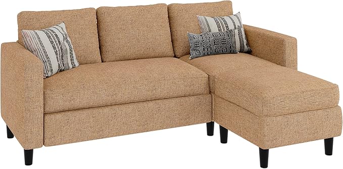 Nuturelly Convertible Sectional Sofa Couch with Movable Ottoman, 3-Seater Modern L-Shaped Sofa for Small Spaces, Soft Fabric Couch for Living Room, Small Apartment & Office(Brown)