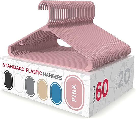 Sharpty Plastic Hangers Clothes Hangers for Clothing, Closet, Coats & Shirts - Durable, Thick, Tough & Space Saving - for Everyday Standard Use, Room Essentials & Basics - 60 Pack - Pink