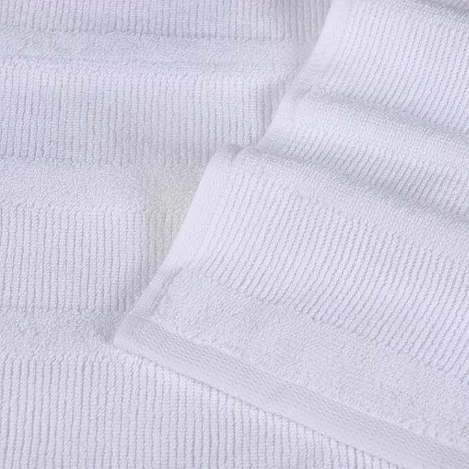 Superior Roma Cotton 3 Piece Assorted Towel Set, Highly Absorbent, Ribbed, Quick-Dry, Shower, Spa Basics, Home Essentials, Solid, Includes; 1 Bath Towel, 1 Hand Towel, 1 Face Towel, White