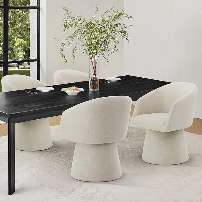 Swivel Dining Chairs Set of 2, Upholstered Mid Century Modern Deskchair with Barrel Back, Linen Fabric Kitchen Chairs for Dining Room, Bedroom, Dressing Room, Linen