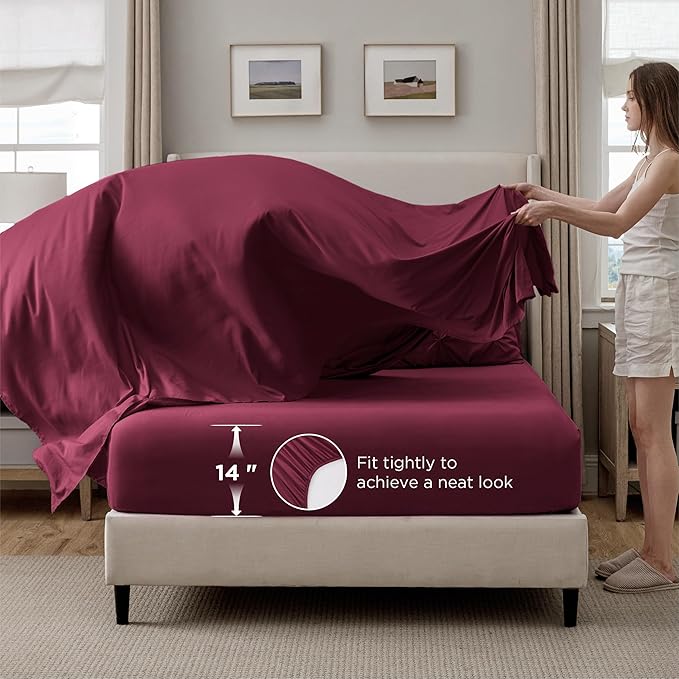 Bedsure California King Comforter Set Burgundy - Bed in a Bag Cal King Bedding Set 7 PCS, GentleSoft™ Pintuck Bed Set Gift for Family, Pinch Pleat Burgundy Comforter with Sheets, Pillowcases & Shams