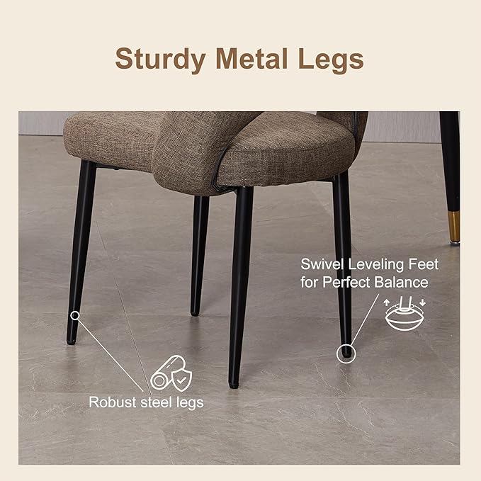 Modern Dining Chairs, Fabric Upholstered Accent Kitchen Chairs with Comfy Padded Seat & Sturdy Metal Legs, Side Farmhouse Chairs for Dining Room, Living Room, Restaurant (Brown, Set of 4)