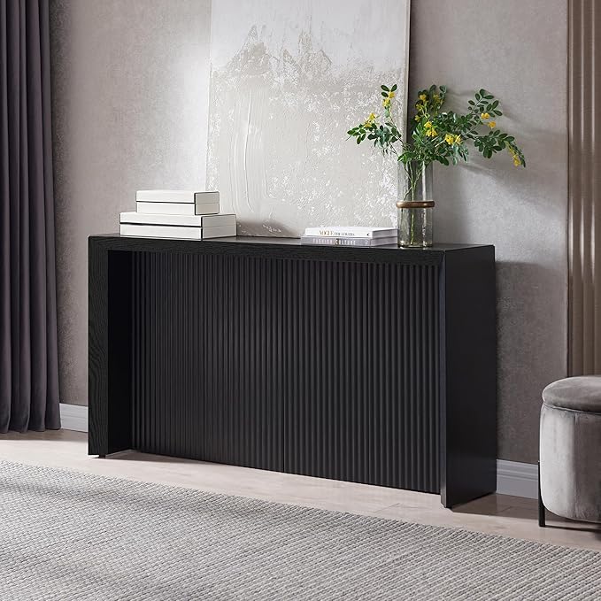 Henn&Hart 56'' Wooden Rectangular Fluted Console Table Entryway Table, Sofa Table for Entryway, Living Room, Couch, Hallway, or Office, Black Grain