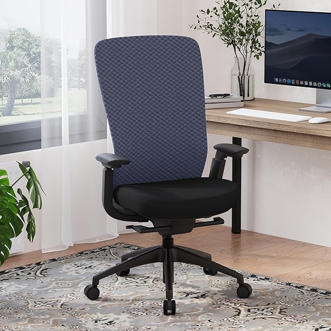 Executive Office Chair with 4D Adjustable Arms & Lumbar Support - Mesh Seat Depth Adjustment, 107°-115°-123°-132° Recline, Memory Foam & Aluminum Base for Modern Home/Office,Blue