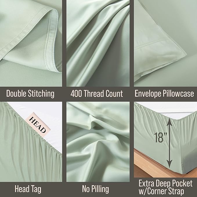 Bella Coterie 6 Piece Luxury Bamboo Viscose King Size Sheet Set | 100% Organically Grown | Cooling for Hot Sleepers | 18" Deep Pocket | Soft & Hypoallergenic | 4 Pillowcases [Sea Glass]