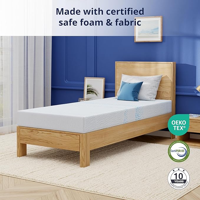 EGOHOME 8 Inch Twin Mattress, Gel Memory Foam with Charcoal, Fiberglass Free, CertiPUR-US Certified, Temperature-Regulating, Machine Washable Cover, Bed in a Box, 75"x38"x8", Medium