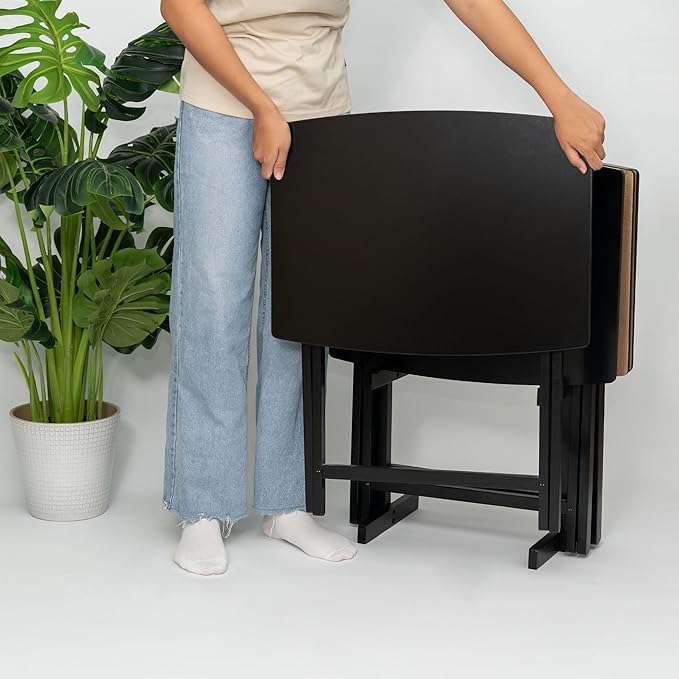PJ Wood 5 Pack XL Oversize Tray Table for Living Room or Kitchen, Indoor TV Tray Set for Small Spaces and Family Gatherings, Black