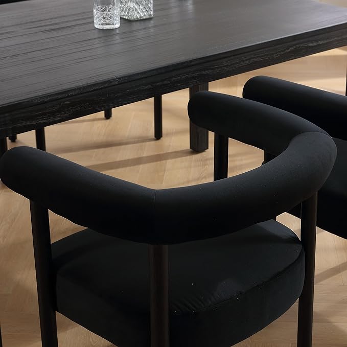 Black Velvet Dining Chairs Set of 4, Modern Upholstered With Curved Backrest, Kitchen and Dining Room Accent Arm Chairs With Black Wood Legs