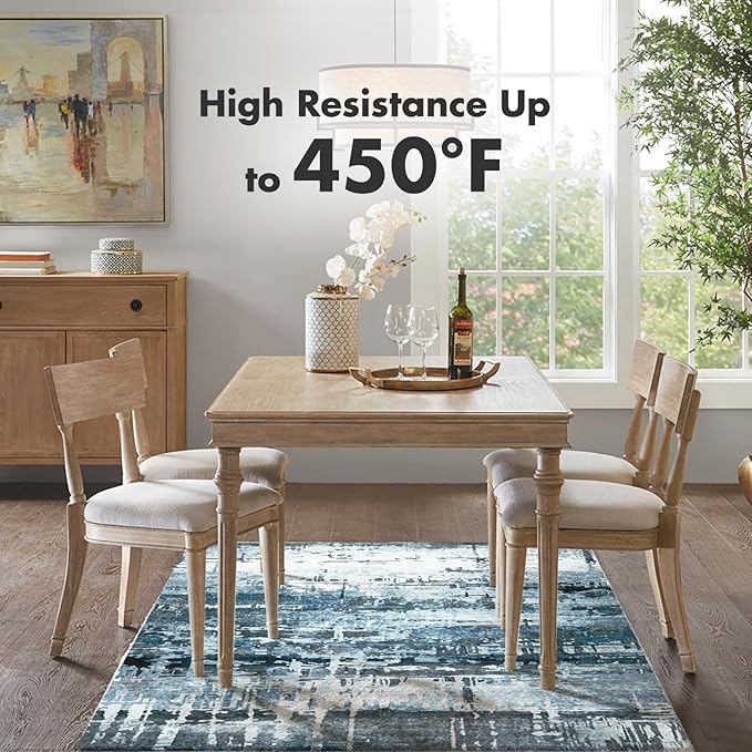 8x10 Soft Washable Area Rugs for Living Room and Bedroom, Non-Slip Stain Resistant Indoor Carpet, Cozy Floor Mat for Dining Room, Office, Under TableStain Resistant Blue