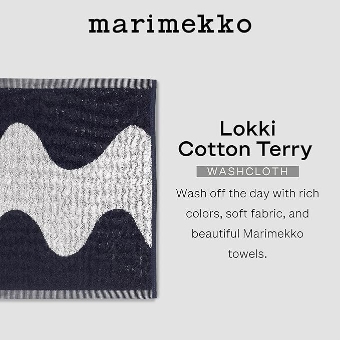 MARIMEKKO Lokki Terry Cotton Washcloth (Dark Blue) – Waves Patterned Washcloths – 12 in x 12 in