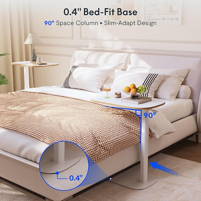 FLEXISPOT Adjustable C Table with Wheels, Mobile Snack Side End Table Sofa Couch Bedside Table Laptop Cart TV Tray Night Stand Small Space Side Table(23.6" W x 13.8" D,White)