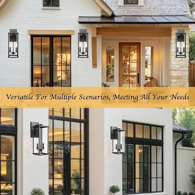 Bestshared Outdoor Wall Sconce Lights, 20 Inch Tall Exterior Wall Lighting Fixtures with Clear Glass, Anti-Rust Modern Black Outside Lantern Lamp for House Front Porch Patio(Black,20 in Height-2PACK)