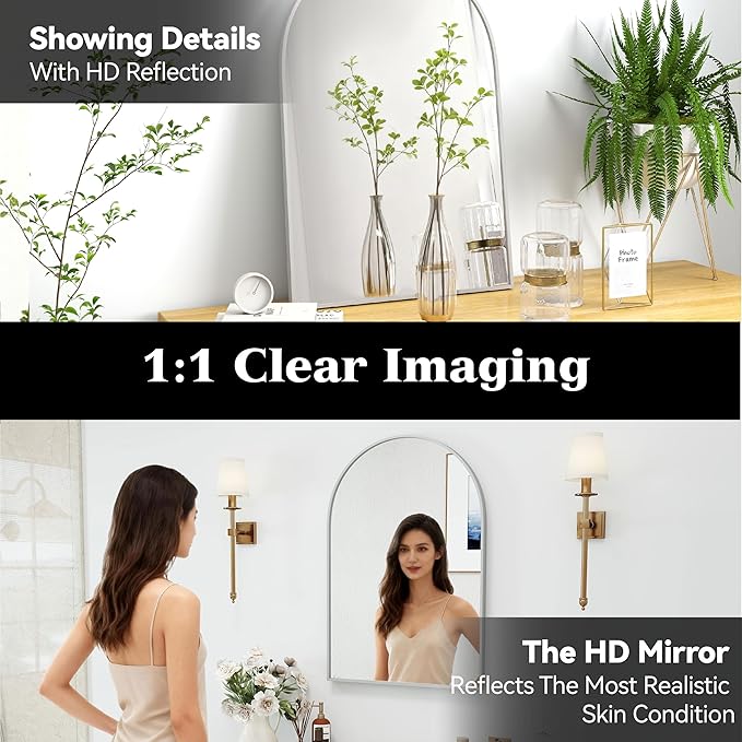 30x20 Arch Mirror Rectangle Wall Mounted Hanging or Against Wall Aluminum Alloy Metal Frame Dressing Make-up Mirrors for Entryway Bedroom Bathroom Living Room 30 20 inch Silver
