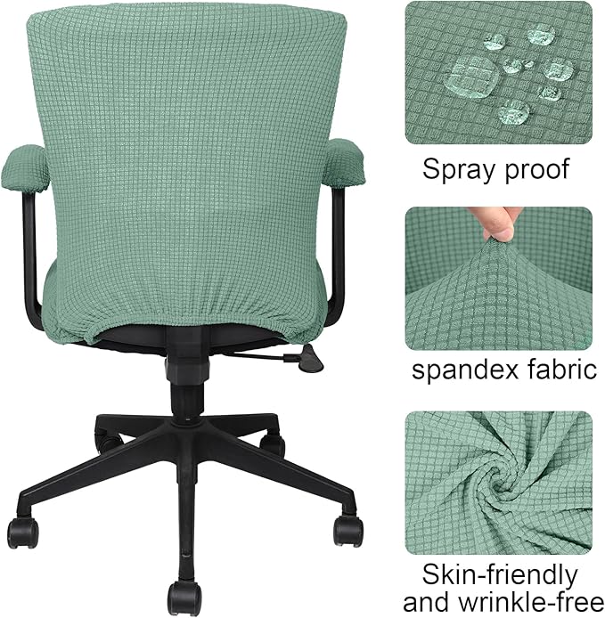Tallew 4 Pcs Office Chair Covers Set Computer Universal Protective Stretchable Chair Seat Covers Desk Armrest Slipcovers Pads Office Cushion Backrest for Rotating (XL,Pea Green)