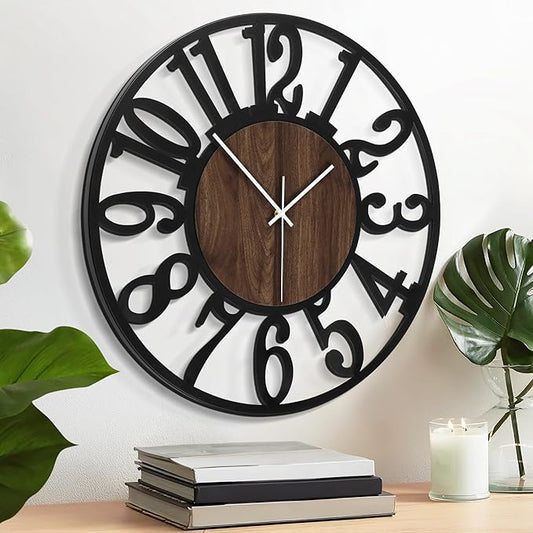 LEIKE 16in Arabic Numeral Wall Clock Battery Operated Black, Silent Non Ticking, Wall Clocks for Living Room Decor, Small Classic for School, Office, Home, Kitchen, Bedroom