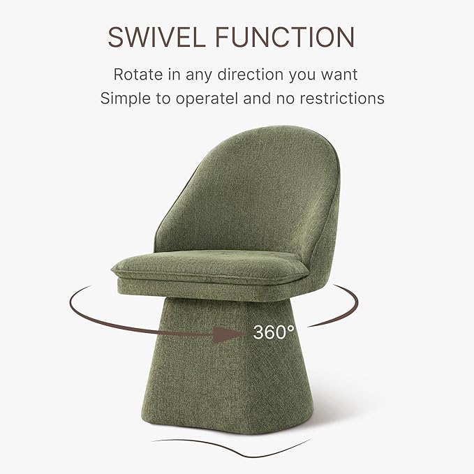 Swivel Dining Chairs Set of 1, Upholstered Mid Century Modern Deskchair with Round Back, Linen Fabric Kitchen Chairs for Dining Room, Bedroom, Dressing Room, Moss Green