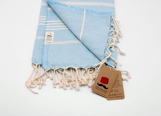Bazaar Anatolia Slim Line Turkish Towel 100% Cotton Peshtemal Beach Towel 76x38 Thin Lightweight Travel Camping Bath Sauna Gym Pool Blanket Quick Dry Towels (Turquoise) - Made in Turkiye