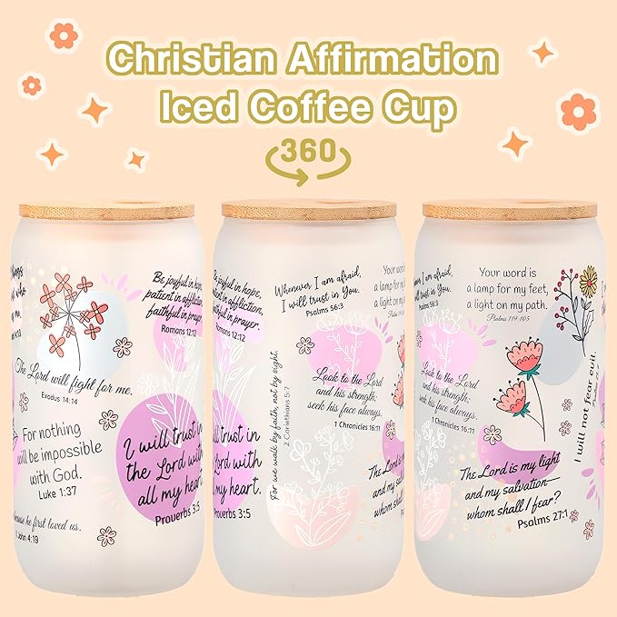 Bible Verse Coffee Mug, 16oz Christian Coffee Tumbler, Daily Affirmations Cup for Women, Religious Gifts for Mom, Sister, Christmas, Birthday, Mother’s Day(Frosted Glass)