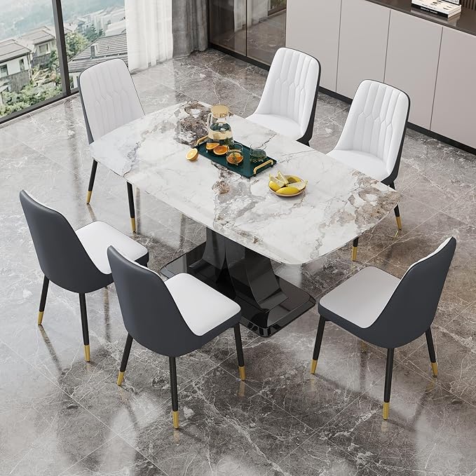 Dining Chairs Set of 6，Modern Dining Chairs, Equipped with PU Leather Backrest Cushions and Black Metal Legs, Suitable for Restaurants, Kitchens, and Bedrooms Dining Room Chairs