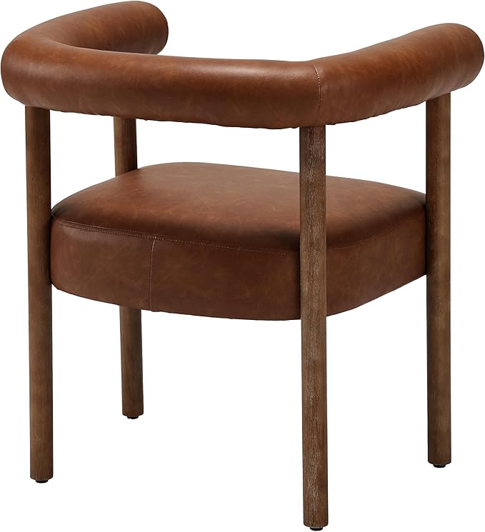 PU Leather Dining Chairs Set of 6, Modern Upholstered Dining Chairs, Curved Backrest Kitchen Dining Room Chairs Accent Chairs Arm Chairs with Natural Wood Legs, Brown