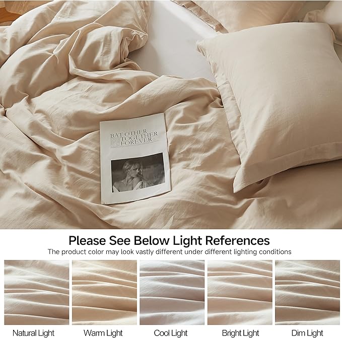 Simple&Opulence French Linen Duvet Cover Set 68" x 86"- 2 Pieces (1 Comforter Cover,1 Pillowcase)- Natural Flax Cotton Blend-Solid Color Breathable Farmhouse Bedding-Linen/Beige, Twin