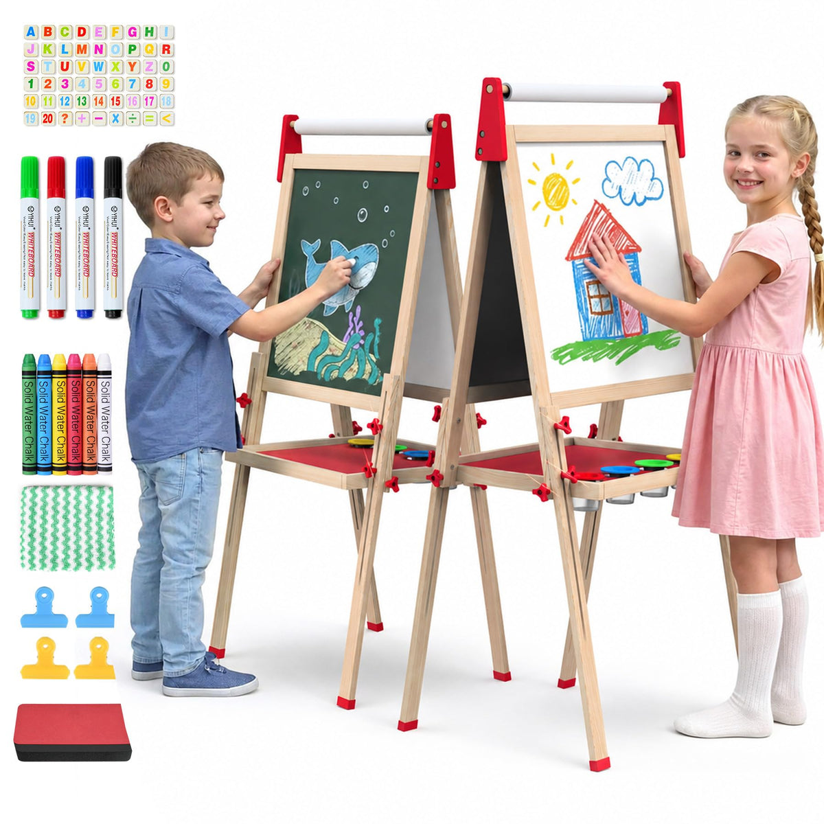 MekyrCreo Kids Art Easel, Adjustable Wood Chalkboard, Easels for Toddlers