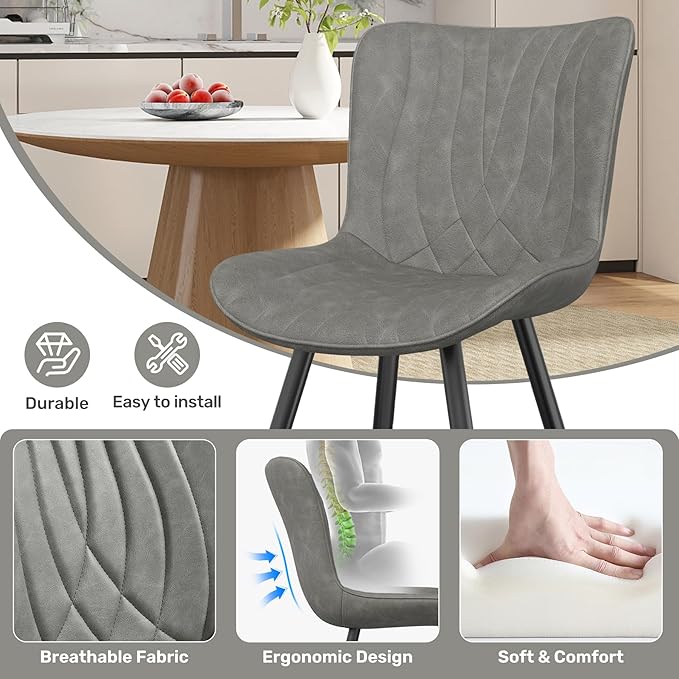 Dining Chair Set of 6 PU Leather Dining Room Chairs Upholstered Comfy Dining Chairs,Modern Kitchen Armless Side Chair with Sturdy Metal Legs,Grey