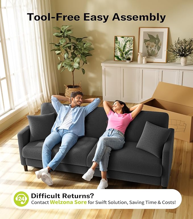83" Couches for Living Room, Comfy Sofas for Living Room, Teddy Sofa Couch, Tool-Free Setup Loveseat Sofa, All-Wood Love Seat Couches, Small Couch 2 Pillows Included, Grey