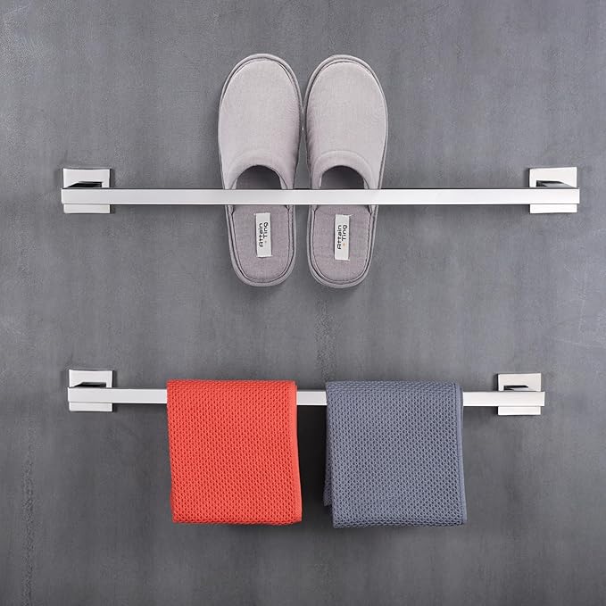LANC 24-Inche Chrome Towel Bar for Bathroom Wall Mounted 60CM Silver Bath Towel Rack Stainless Steel Polished Towel Rod for Lavatory Kitchen Towel Holder Towel Hanger, A9010CP-L6