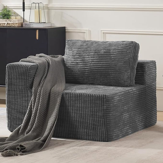 40" Modular Sectional Sofa, Upholstered Floor Sofa Couch with Pillow, Bean Bag Chair for Bedroom Living Room, No Assembly Required (Plush Corduroy Fabric, Grey)