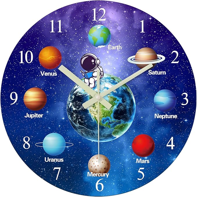 Blue Glow in The Dark Wall Clock for Bedroom Small Wall Clocks Battery Operated 12 Inch Silent Wall Clock for Teenager