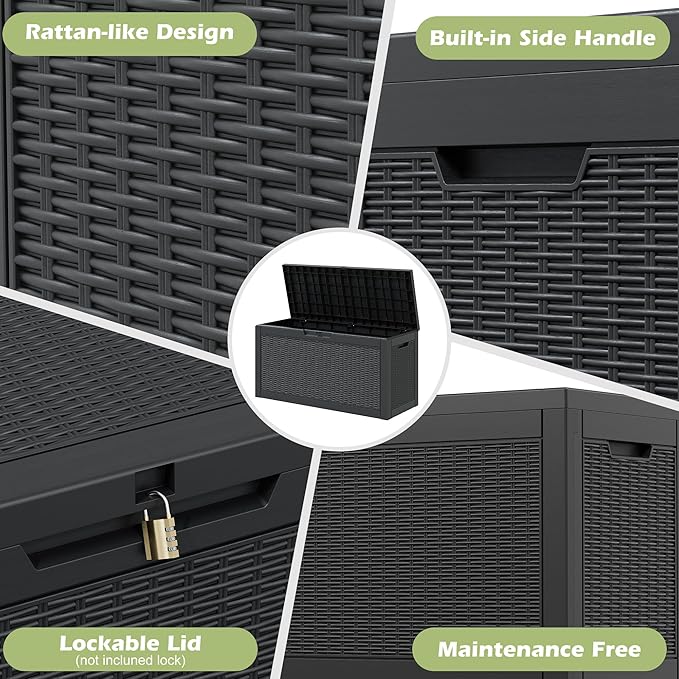 60 Gallon Outdoor Storage Box, Waterproof Resin Deck Box with Lockable Lid – Storage Cabinet for Patio Furniture, Pool Supplies, Garden Tools – Indoor & Outdoor Use
