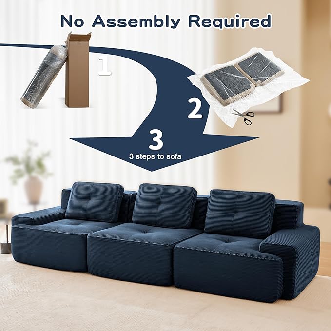 115.3'' Sectional Sofa, 32D Foam Corduroy Boneless Couch with Pillow, Deep Seat Wide Arm Sectional Couch for Apartment, Living Room, Bedroom