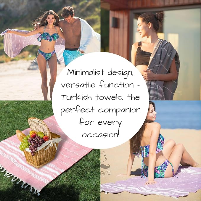 Bazaar Anatolia Turkish Beach Towel – 100% Cotton, Quick Dry, Sand Free Towel for Bathroom, Camping, Travel – Oversized 71x39 Inches – Stripe Purple