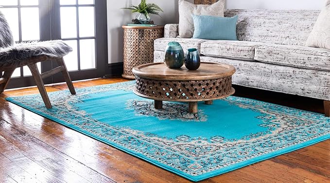 Unique Loom Reza Collection Traditional Persian Style Area Rug, 2 ft 2 in x 3 ft, Turquoise/Ivory