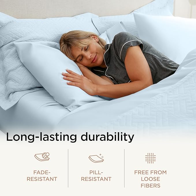 Threadmill 100% Cotton Sheets for Full Size Bed - 600 Thread Count Full Bed Sheets Set with 16” Deep Pocket - Sateen Weave 4-Piece Bedding Set with Cooling Effect, Blue