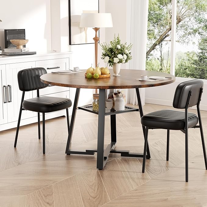 Round Dining Table for 4-6 People,47 Inch Dining Room Table,Modern Circle Kitchen Table with Storage Shelf and Metal Legs for Dining Room,Kitchen,Vintage(Table Only)