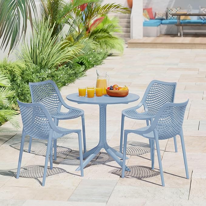 Costaelm Sunshine 31.5" Round Plastic Outdoor Patio Dining Table for 4, French Blue