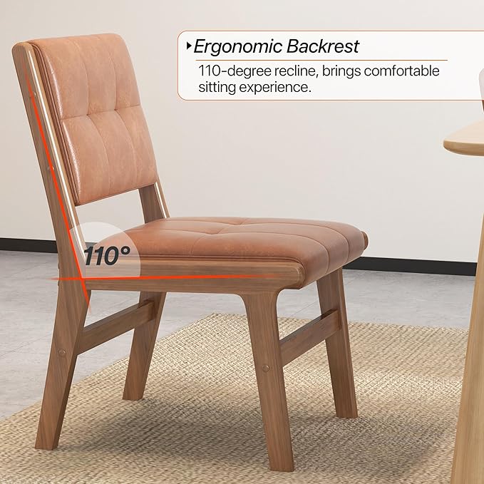 KCC Modern PU Leather Dining Chairs Set of 4, Upholstered Kitchen Chairs with Solid Wood Legs and Comfortable Seat for Dining Room/Lounge/Bedroom(Brown)