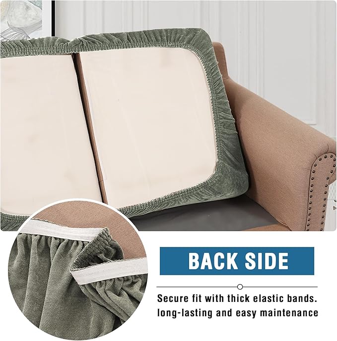 H.VERSAILTEX Stretch Chenille Couch Cover for 3 Cushion Couch - Pet Friendly, Thick & Soft - All Seasons Universal (3 Seater Sofa Cushion Cover, Tea Tree)
