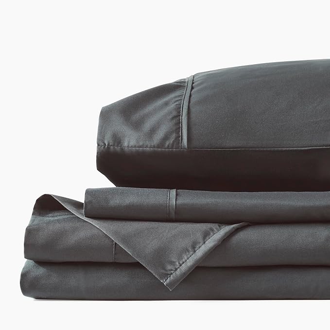 PeachSkinSheets Graphite Gray Sheet Set - 1500tc Level of Softness - Extra Soft Cooling Sheets for Hot Sleepers and Night Sweats - Split Head King Size (36" Split)