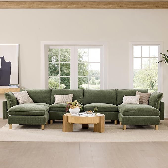 CHITA 127" Super Large Sectional Couches for Living Room, Modular Cloud Couch Sectional Sofa, Premium Fabric Couches, Down Filled, High Density Foam, Chenille in Green, 4 Seat L Shaped