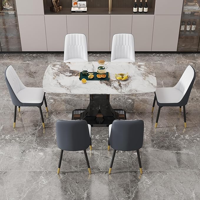 Dining Chairs Set of 6，Modern Dining Chairs, Equipped with PU Leather Backrest Cushions and Black Metal Legs, Suitable for Restaurants, Kitchens, and Bedrooms Dining Room Chairs