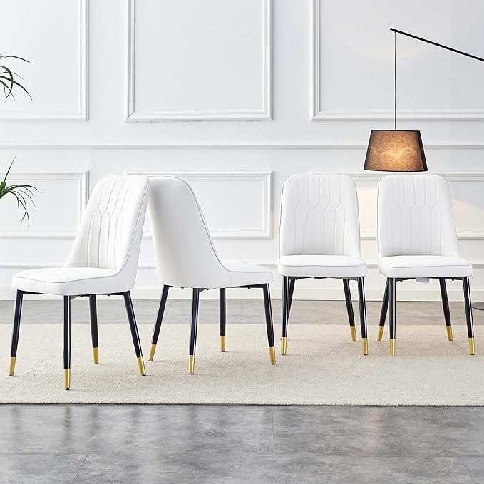 Dining Chairs Set, Modern Dining Chairs, Equipped with PU Leather Backrest Cushions and Black Metal Legs, Suitable for Restaurants, Kitchens, and Dining Room Chairs (White, Set of 6)