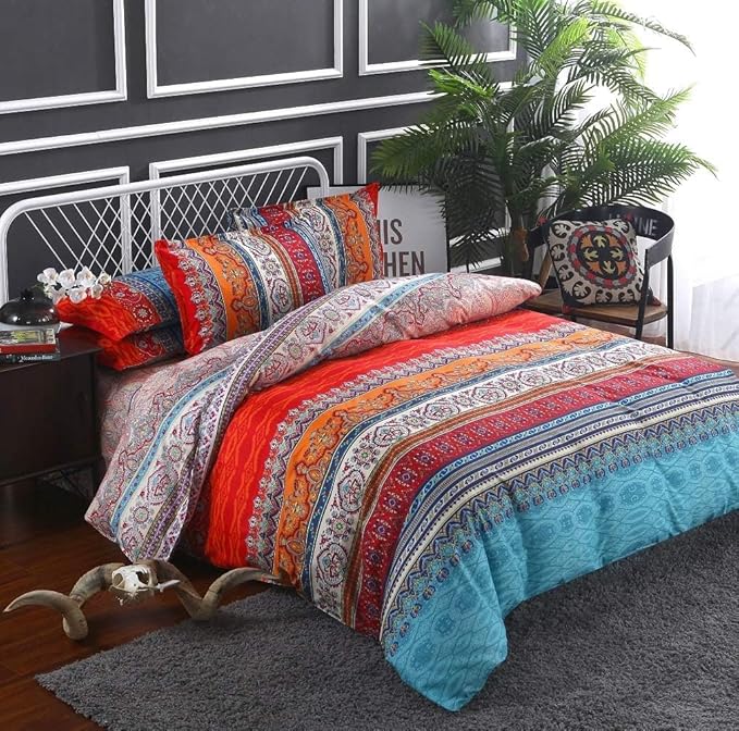 Boho Comforter Set King Soft Chic 3 Pieces Lightweight Exotic Yellow Orange Bohemian Mandala Colorful Retro Boho Comforter and 2 Pillowcases for All Seasons