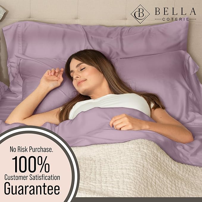 Bella Coterie Luxury Bamboo Viscose King Size Sheet Set | 100% Organically Grown | Ultra Soft | Cooling for Hot Sleepers | 18" Deep Pocket [Lilac]