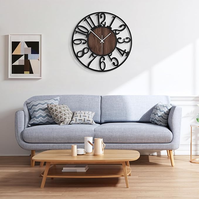 Large Wall Clock for Living Room Decor, 14 Inch Non Ticking Silent, Battery Operated Modern Vintage Oversized Wall Clock for Bedroom Kitchen